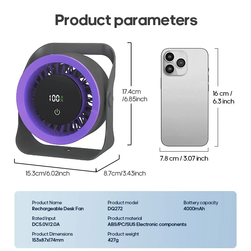 Portable Rechargeable Desk Fan